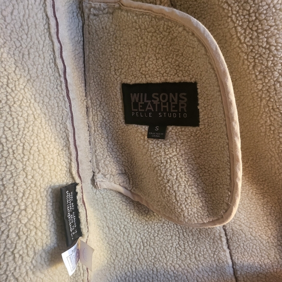 Vintage Brown Wilsion's Leather patchwork trench coat sherpa lined - Picture 9 of 16